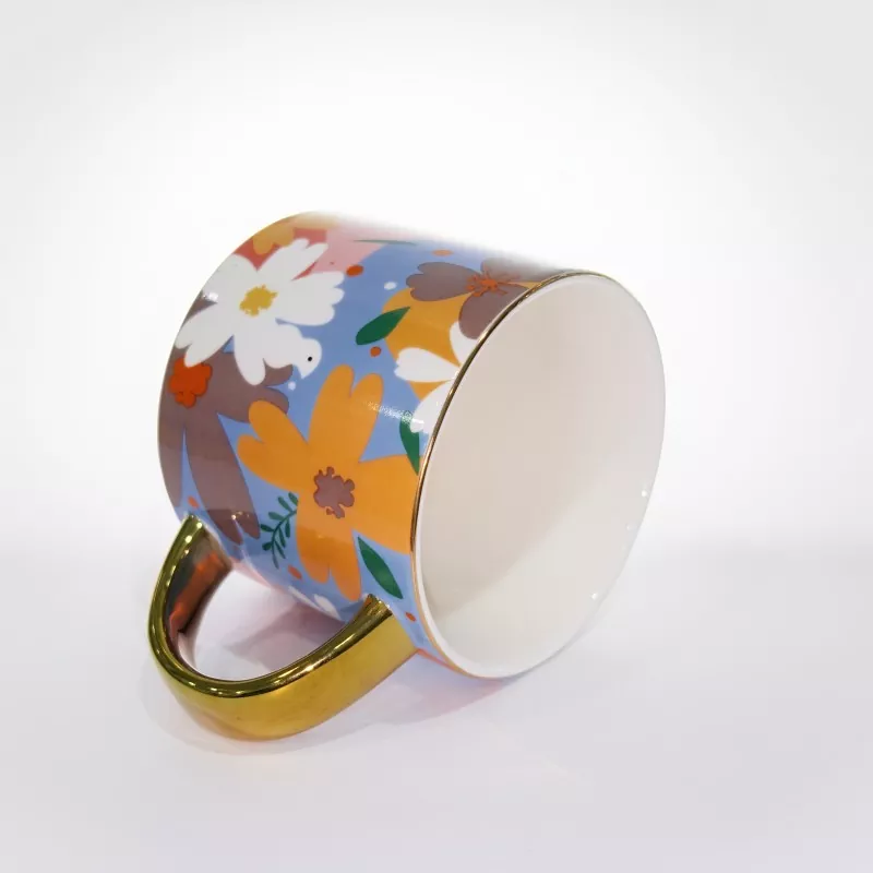 Vibrant Floral Ceramic Mug with Gold Trim Vibrant Floral Ceramic Mug with Gold Trim